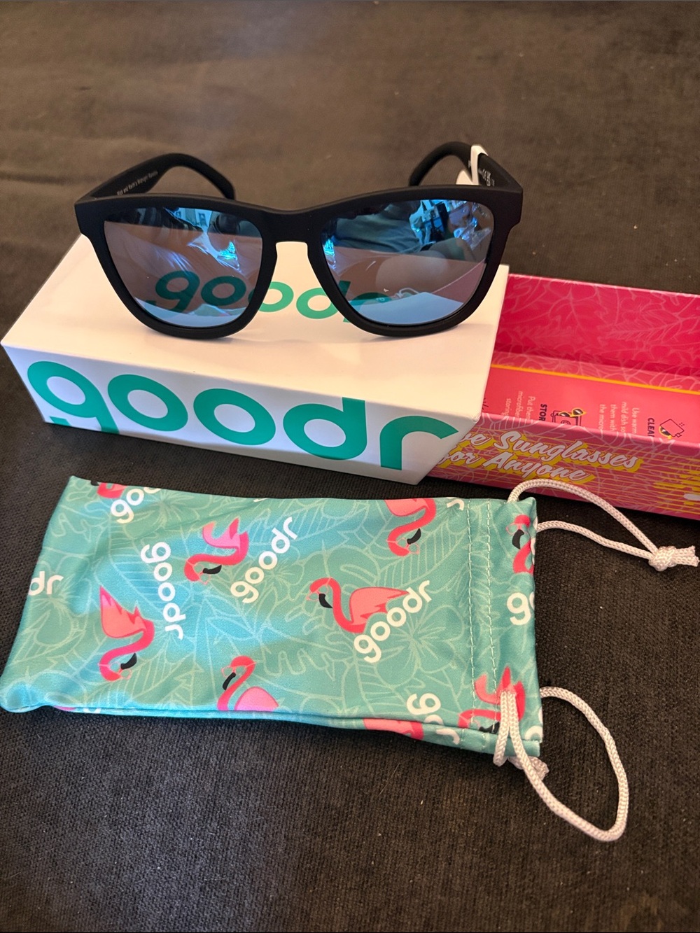 Goodr Women’s Black Frame Sunglasses with Blue Mirror Lenses